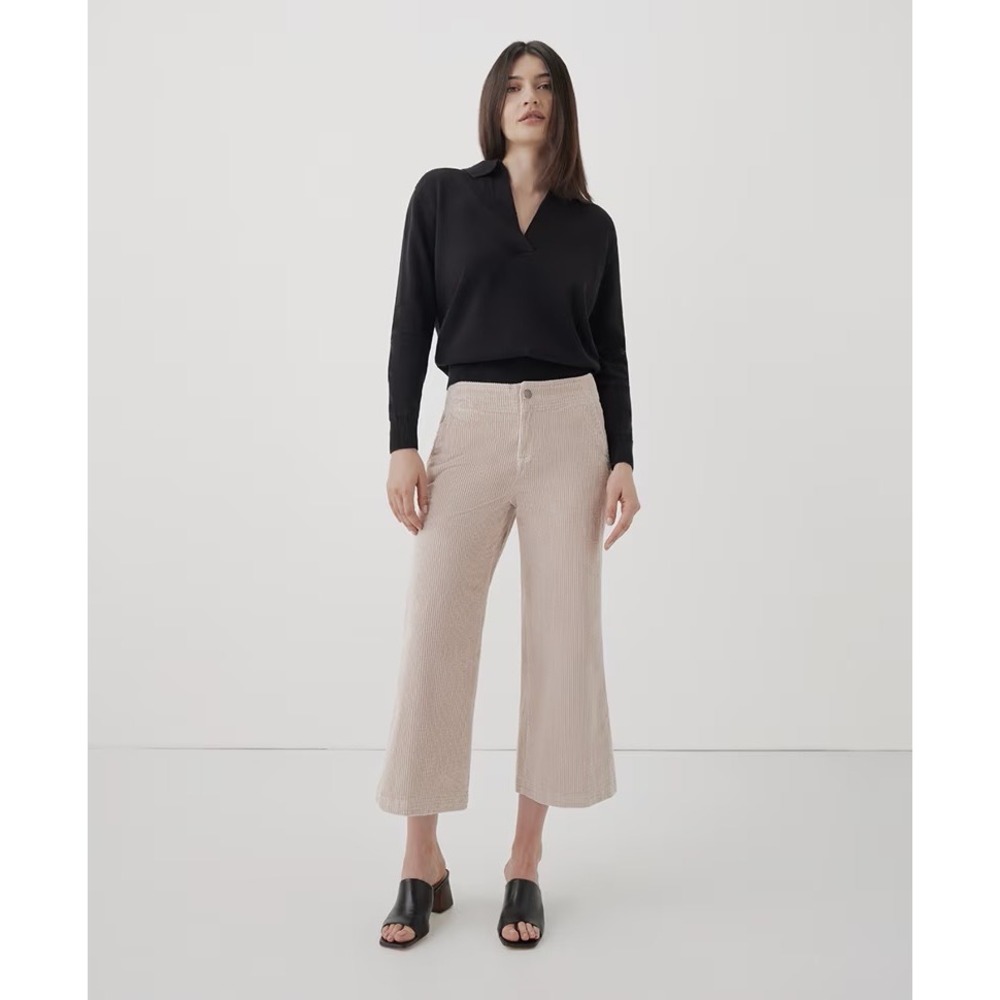 Pact Organic Cotton Wide Leg Corduroy Pants in Sand Beige | Size Medium